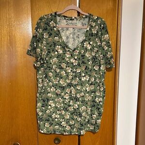 Woman Within Green Floral Short Sleeve Top